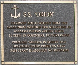 S.S. Orion plaque